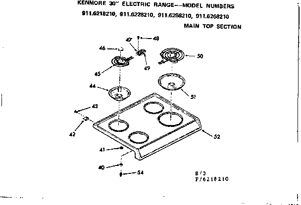Kenmore 9116258210 main top section diagram