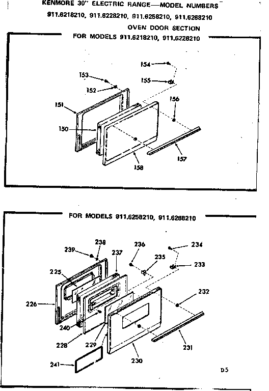 Kenmore 9116258210 oven door section diagram