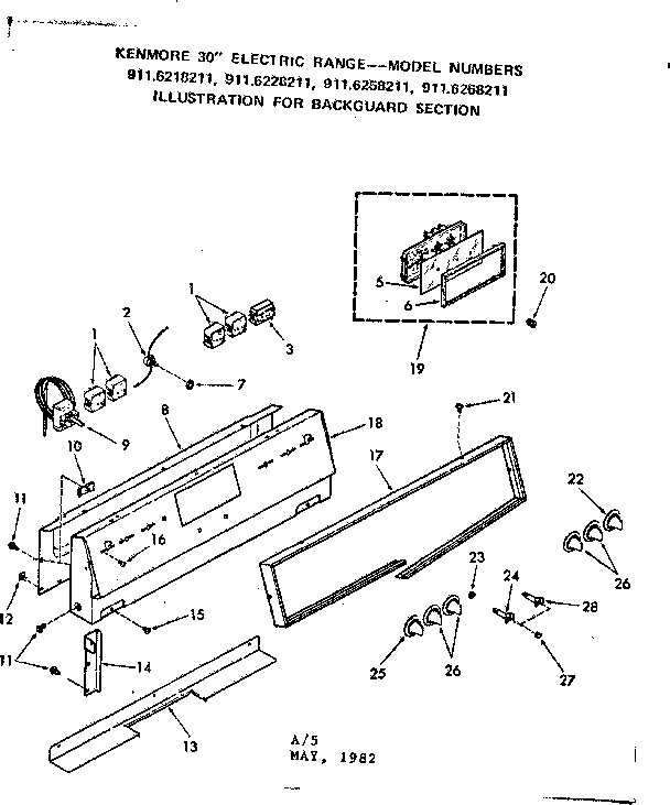 Kenmore 9116228211 backguard section diagram