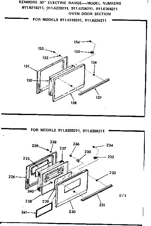 Kenmore 9116228211 oven door section diagram
