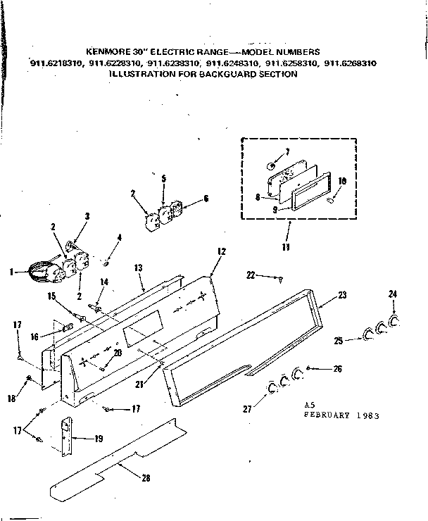Kenmore 9116218310 backguard section diagram