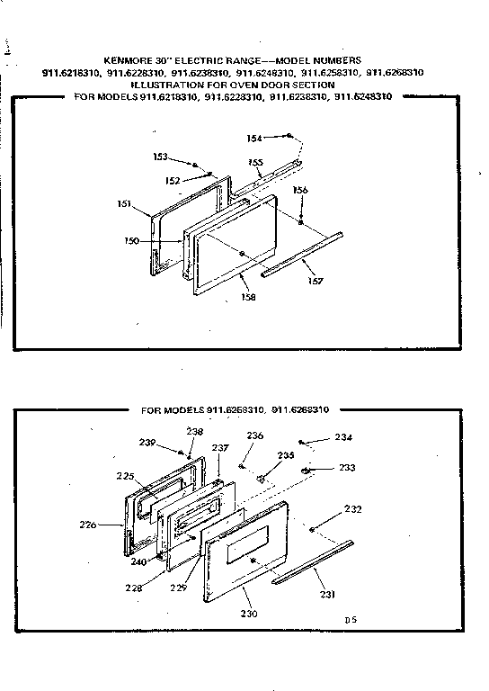 Kenmore 9116218310 oven door section diagram