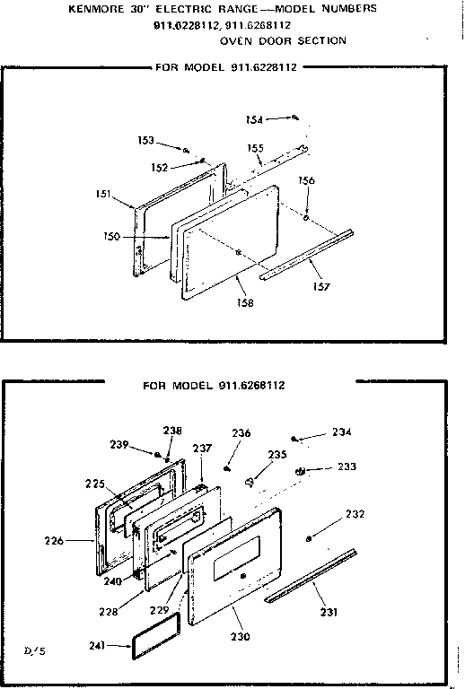 Kenmore 9116268112 oven door section diagram