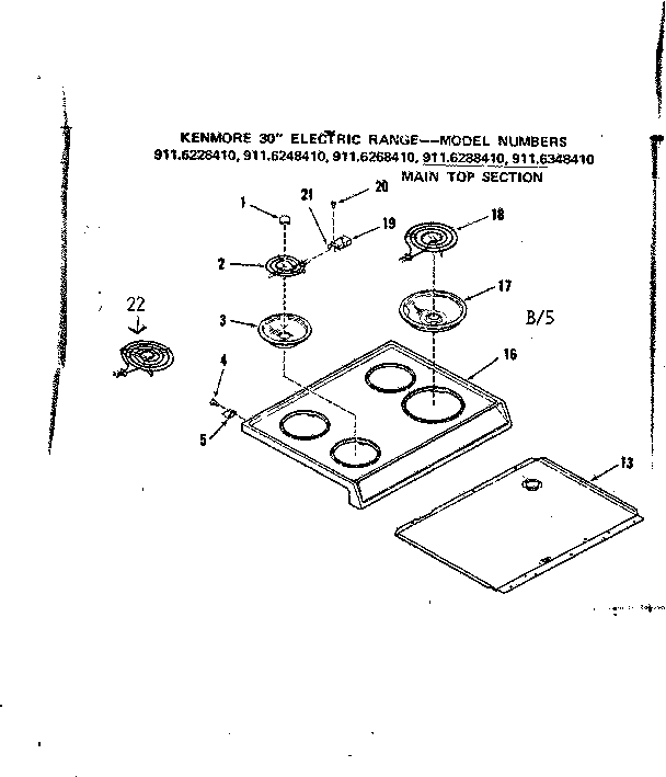 Kenmore 9116228410 main top section diagram