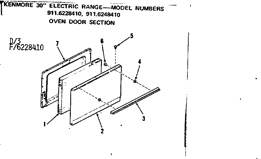 Kenmore 9116228410 oven door section diagram