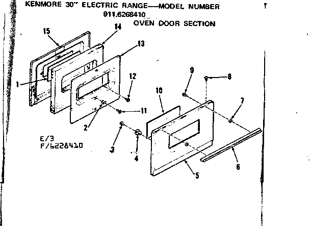 Kenmore 9116228410 oven door section diagram