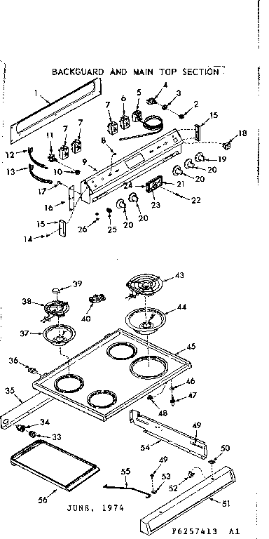 Kenmore 9116357423 backguard & main top section diagram