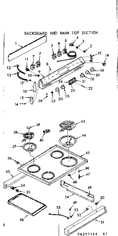 Kenmore 9116267464 backguard and main top section diagram