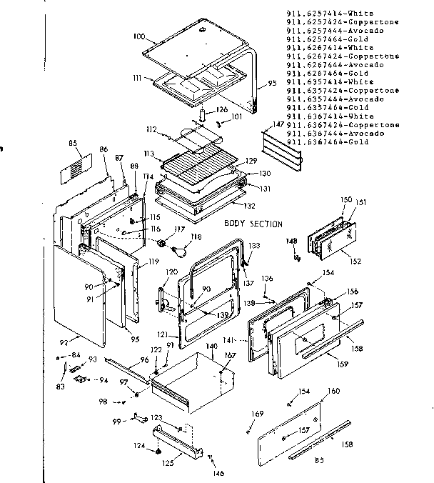 Kenmore 9116267464 body section diagram