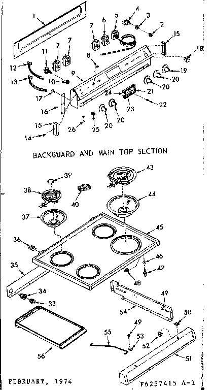 Kenmore 9116257465 backguard and main top section diagram
