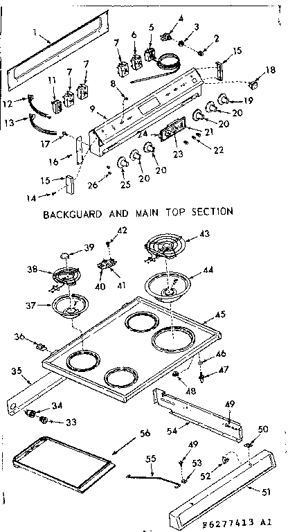 Kenmore 9116377423 backguard and main top section diagram