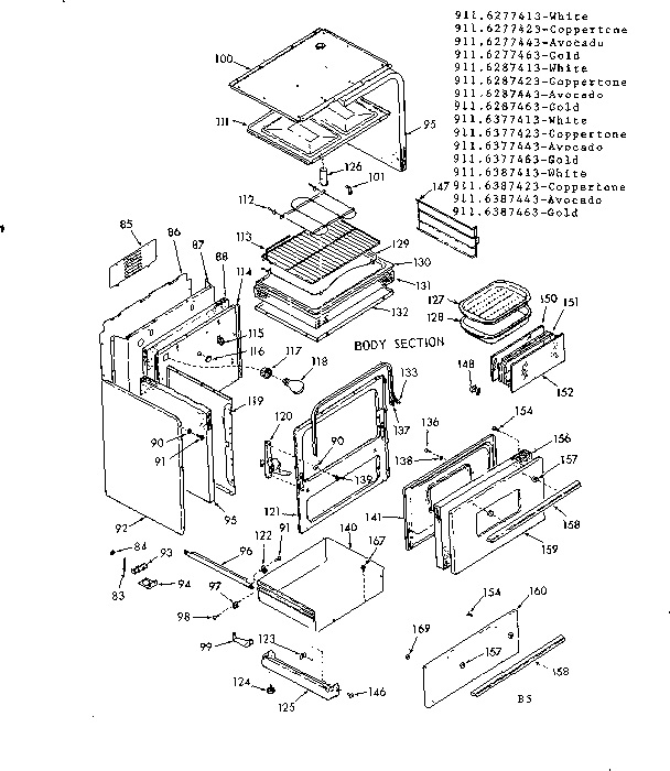 Kenmore 9116377423 body section diagram