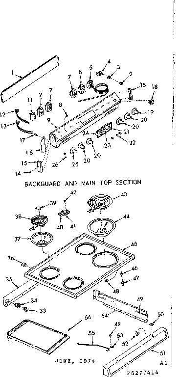Kenmore 9116377414 backguard & main top section diagram