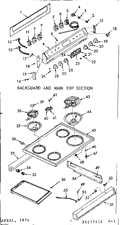 Kenmore 9116377465 backguard and main top section diagram