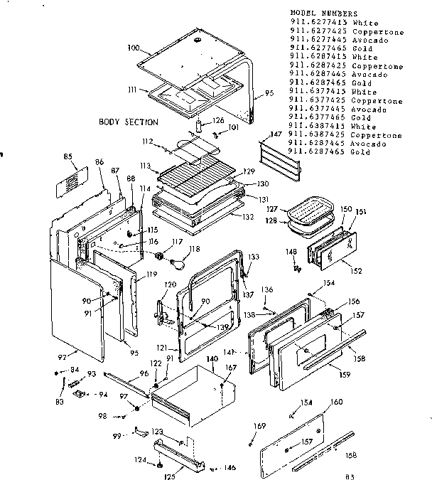 Kenmore 9116377465 body section diagram