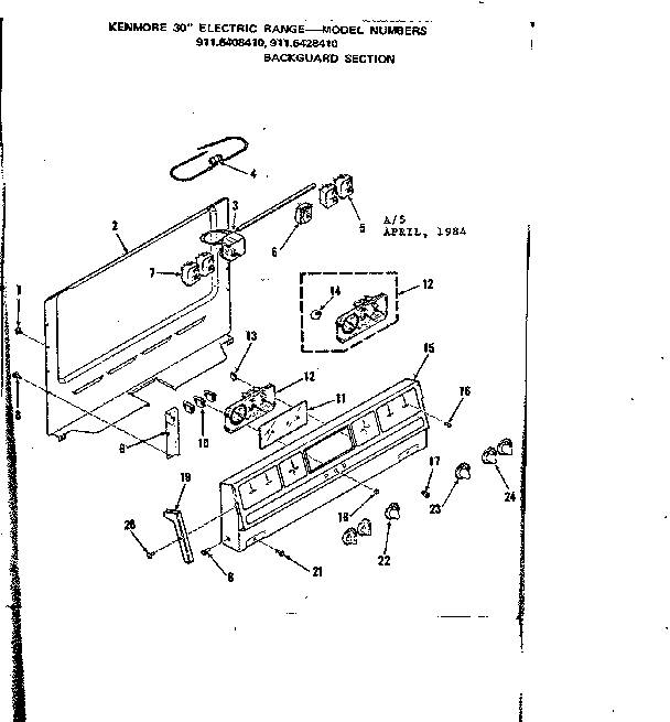 Kenmore 9116408410 backguard section diagram