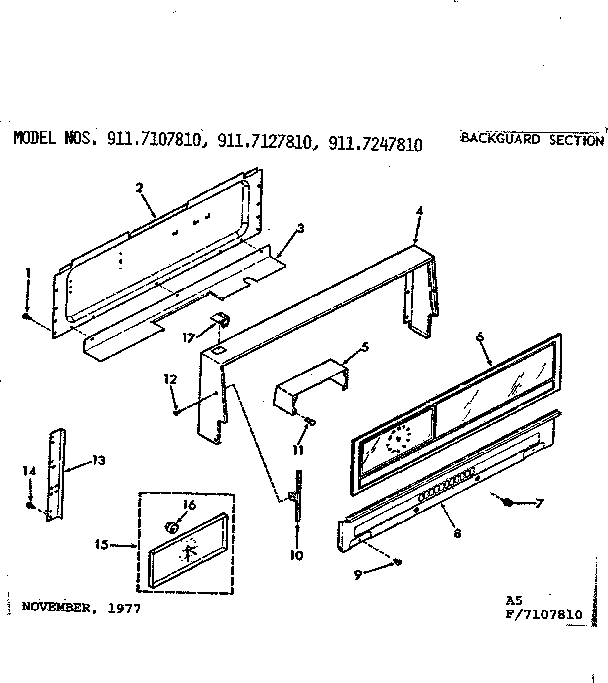 Kenmore 9117107810 backguard section diagram