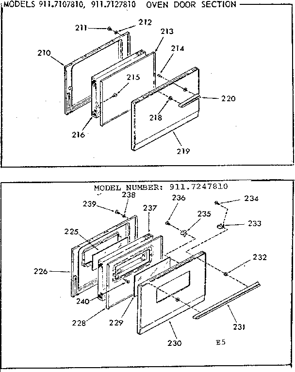 Kenmore 9117107810 oven door section diagram