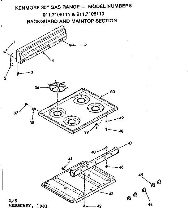 Kenmore 9117108113 backguard and maintop section diagram