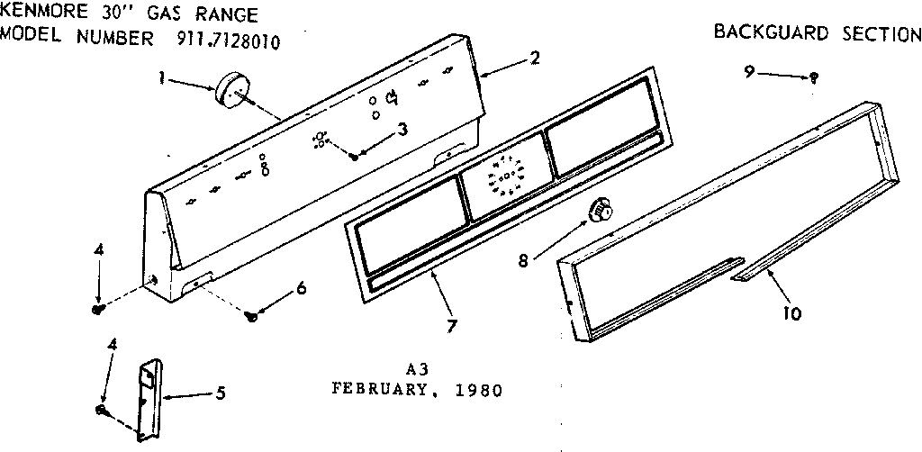 Kenmore 9117128010 backguard section diagram