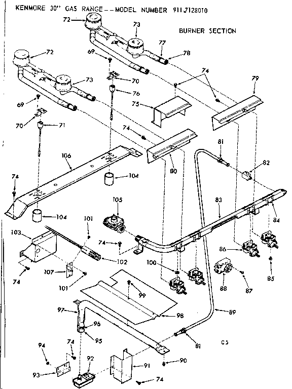Kenmore 9117128010 burner section diagram