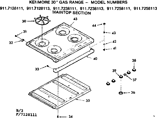 Kenmore 9117238113 maintop section diagram
