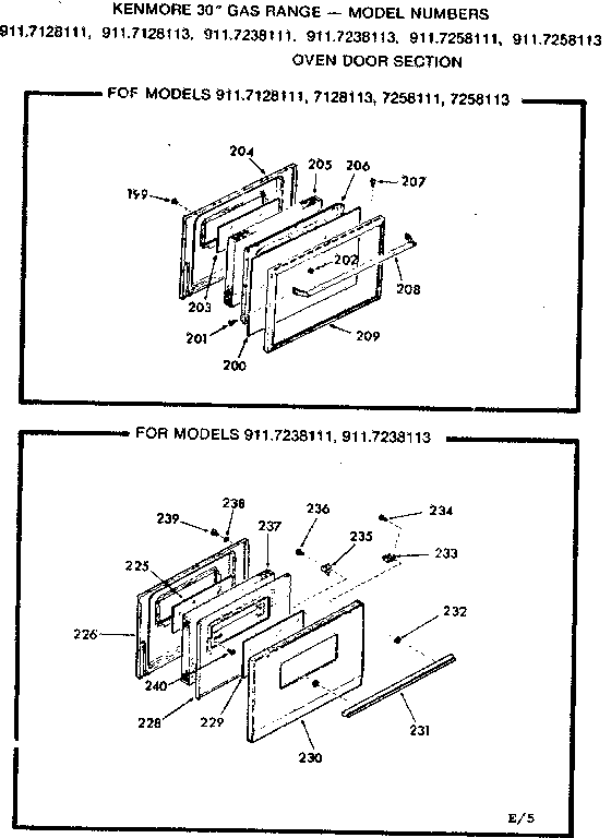 Kenmore 9117238113 oven door section diagram