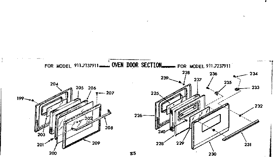 Kenmore 9117237911 oven door section diagram