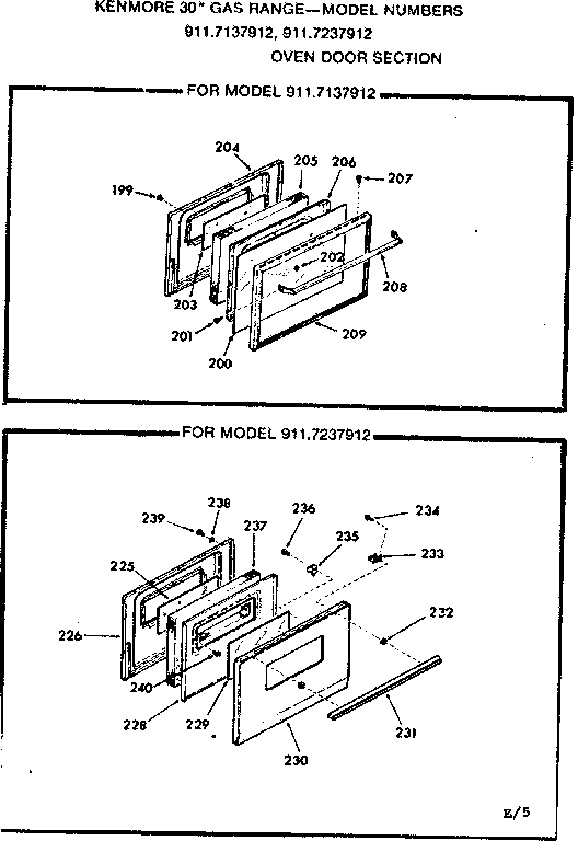 Kenmore 9117137912 oven door section diagram
