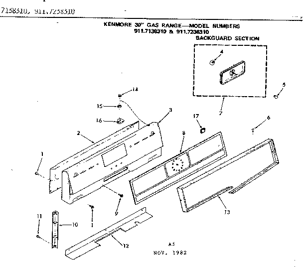 Kenmore 9117238310 backguard section diagram