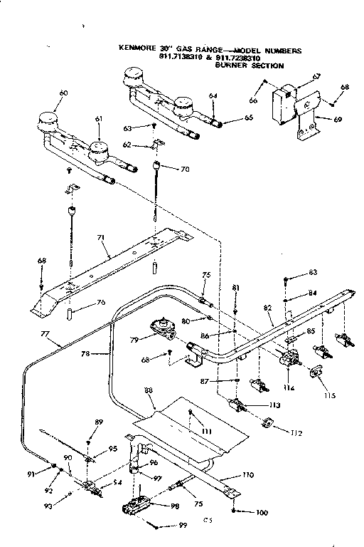 Kenmore 9117238310 burner section diagram