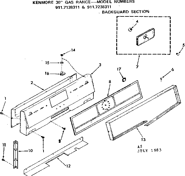 Kenmore 9117238311 backguard section diagram
