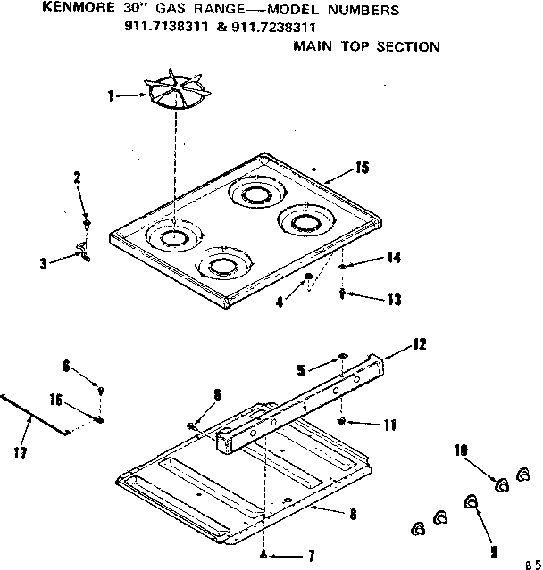 Kenmore 9117238311 main top section diagram