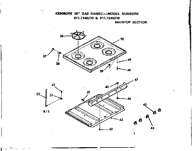 Kenmore 9117248210 maintop section diagram