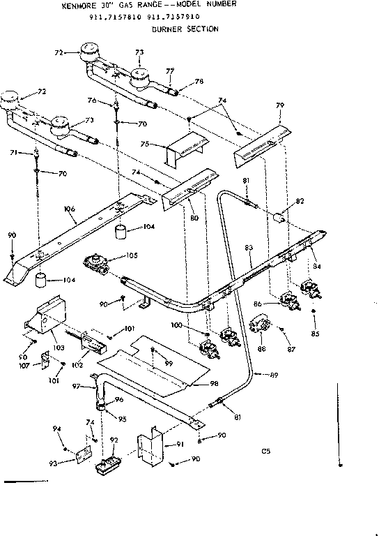 Kenmore 9117157810 burner section diagram