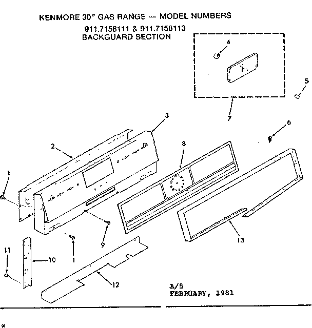 Kenmore 9117158113 backguard section diagram