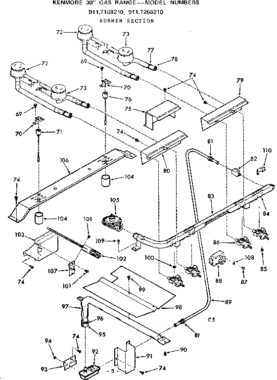 Kenmore 9117168210 burner section diagram