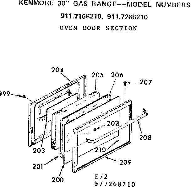 Kenmore 9117168210 oven door section diagram
