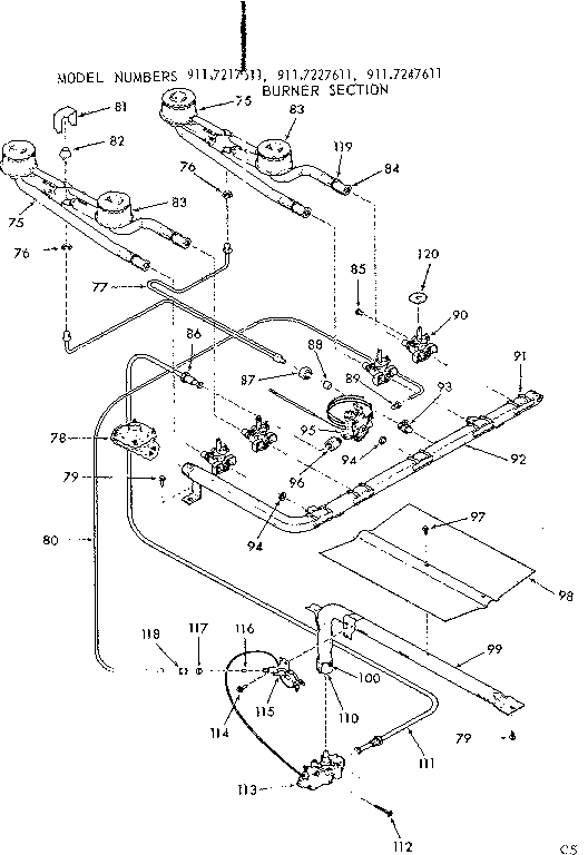 Kenmore 9117227611 burner section diagram