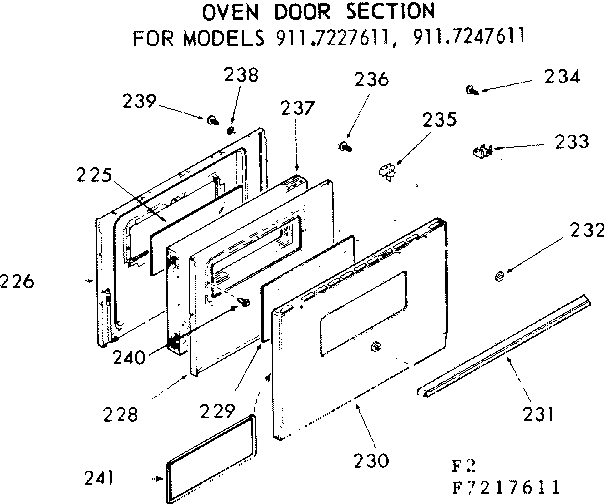 Kenmore 9117227611 oven door section diagram