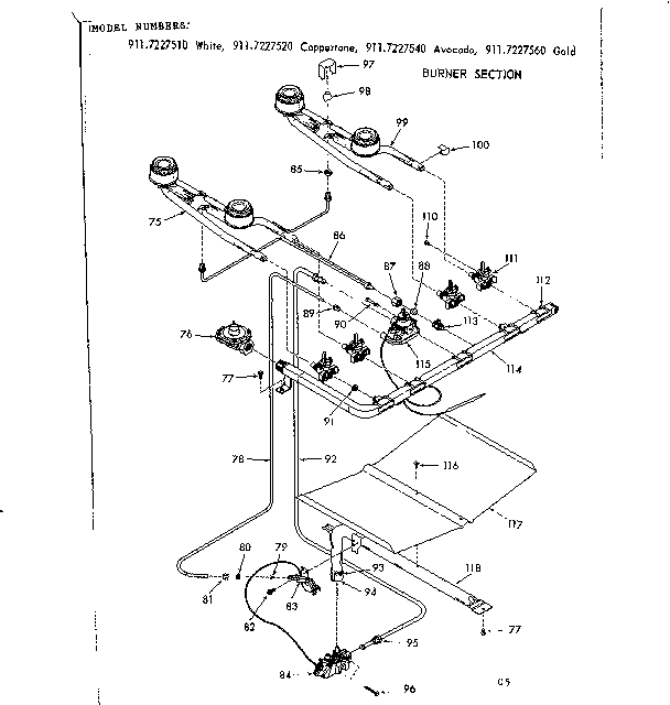 Kenmore 9117227510 burner section diagram