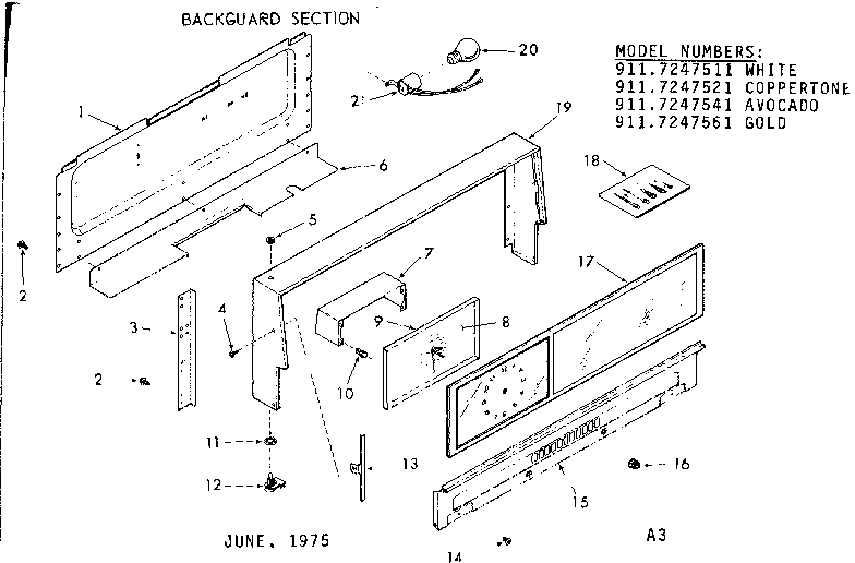 Kenmore 9117247541 backguard section diagram