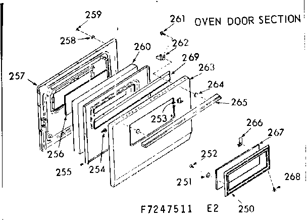 Kenmore 9117247541 oven door section diagram