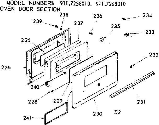 Kenmore 9117258010 oven door section diagram