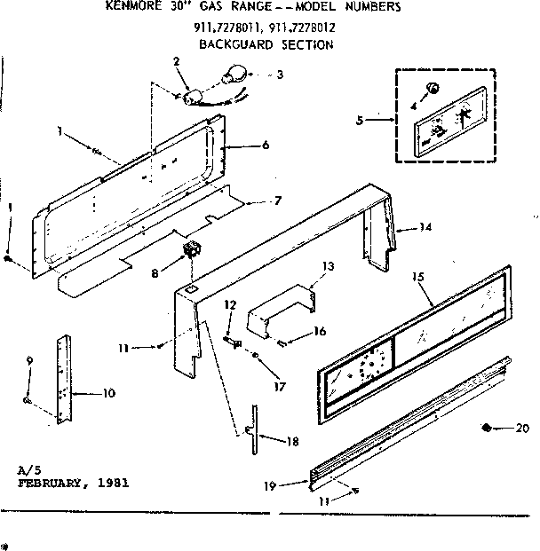 Kenmore 9117278011 backguard section diagram