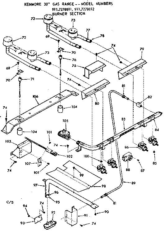 Kenmore 9117278011 burner section diagram