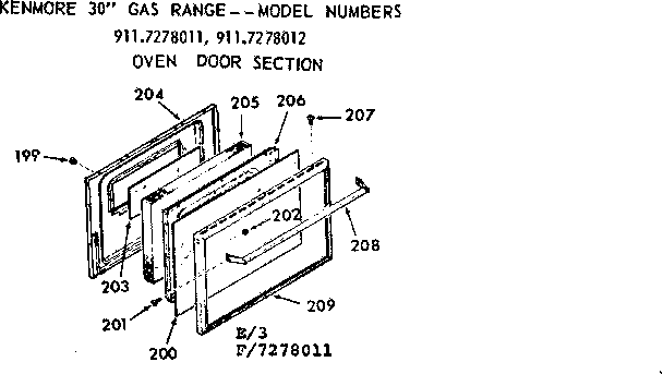 Kenmore 9117278011 oven door section diagram