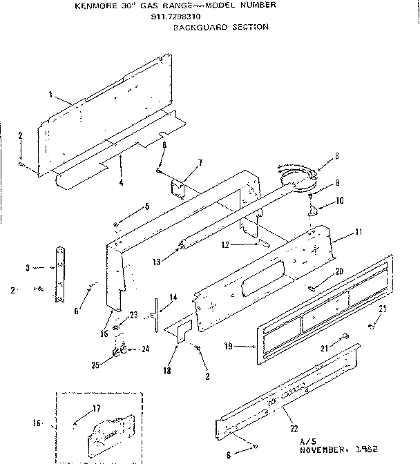 Kenmore 9117298310 backguard section diagram