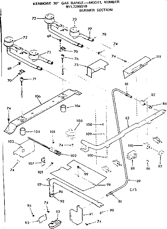 Kenmore 9117298310 burner section diagram