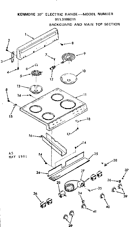Kenmore 9119108011 main top section diagram